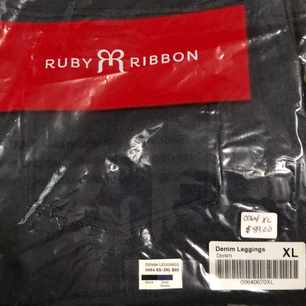 Ruby Ribbon Denim Leggings-XL